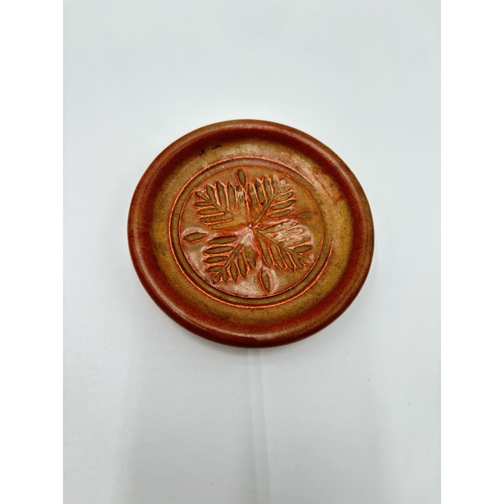 Vintage‎ Pigeon Forge Pottery Trinket Dish Coaster Rust Brown Glaze Leaf Design